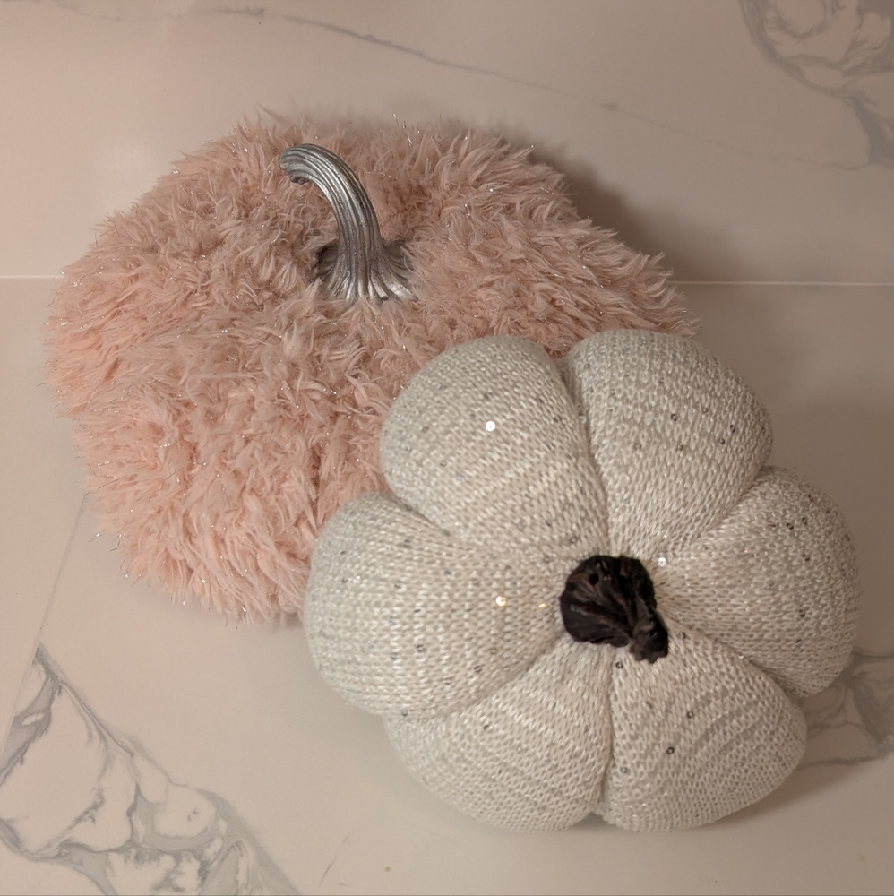 Pink/Silver & White/Silver Plush Fuzzy Pumpkin
